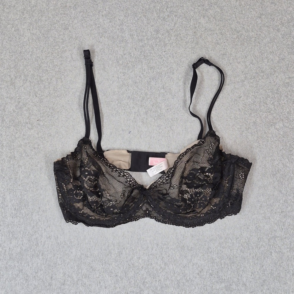 Victoria's Secret Women Bra 36D Black Angels Demi Underwired Lace Unlined Strap